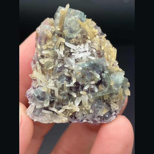 Pale green fluorite with quartz crystals from Inner Mongolia — alternate view