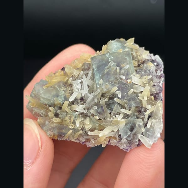 Pale green fluorite with quartz crystals from Inner Mongolia — alternate view