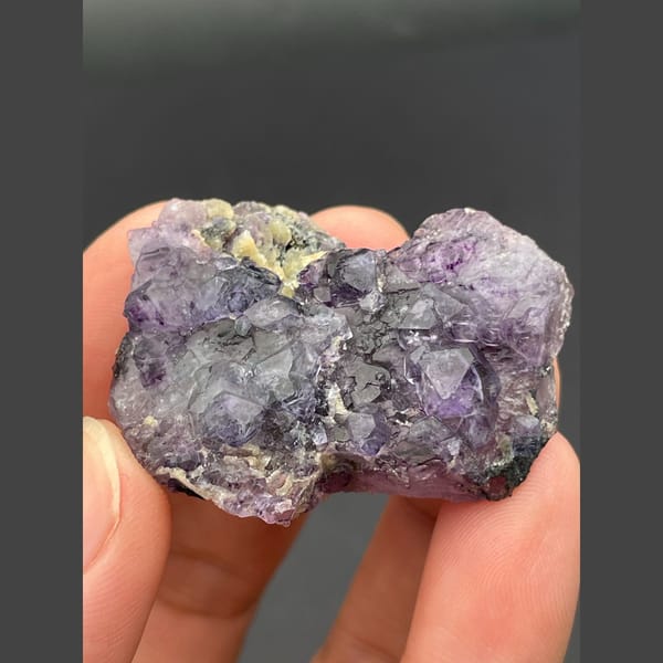 Small cluster of purple fluorite cubes from Inner Mongolia — detail view