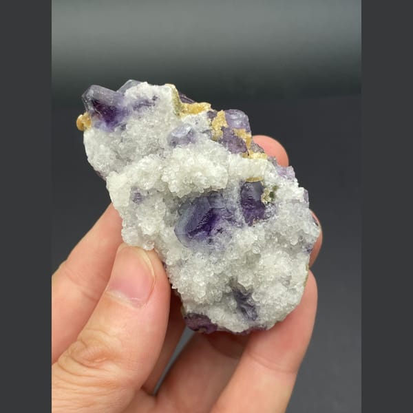 Deep purple fluorite cubes in white quartz from Inner Mongolia — alternate view