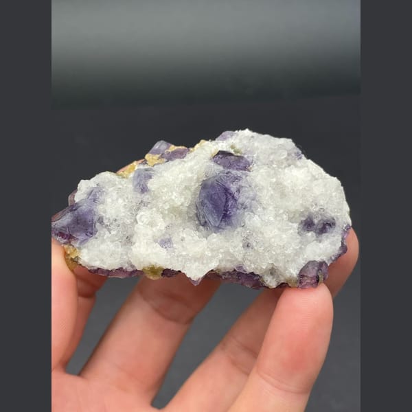Deep purple fluorite cubes in white quartz from Inner Mongolia — detail view