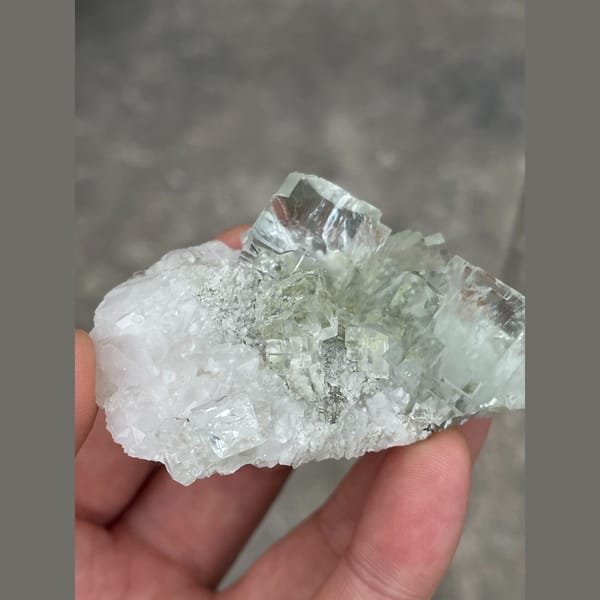 Clear mint green fluorite on white matrix from Xianghuapu — alternate view
