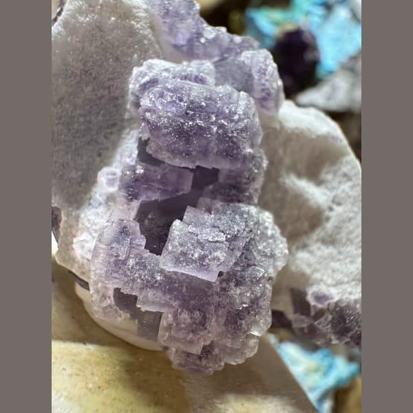 Purple Fluorite Cubes on Matrix 5.0 cm — detail view