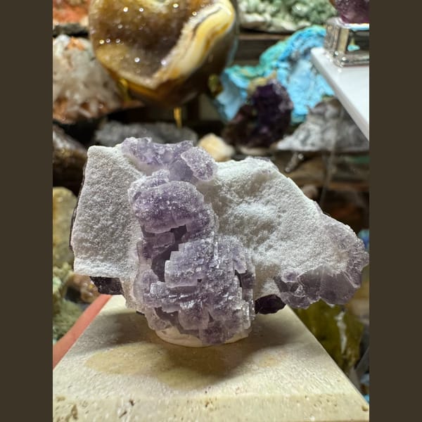 Purple Fluorite Cubes on Matrix 5.0 cm — detail view