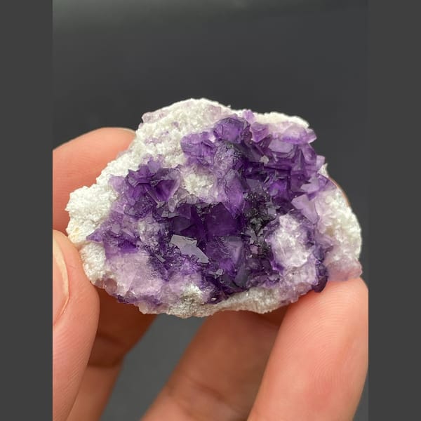 Deep purple fluorite cubes on white matrix from Inner Mongolia — alternate view
