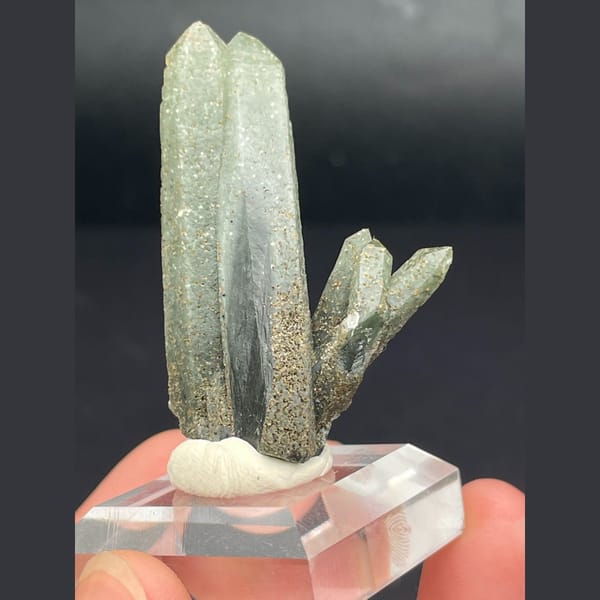Slender green included quartz crystals from Inner Mongolia — alternate view