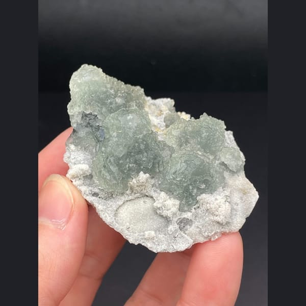 Pale green fluorite on white sugary matrix from Fujian — complete view
