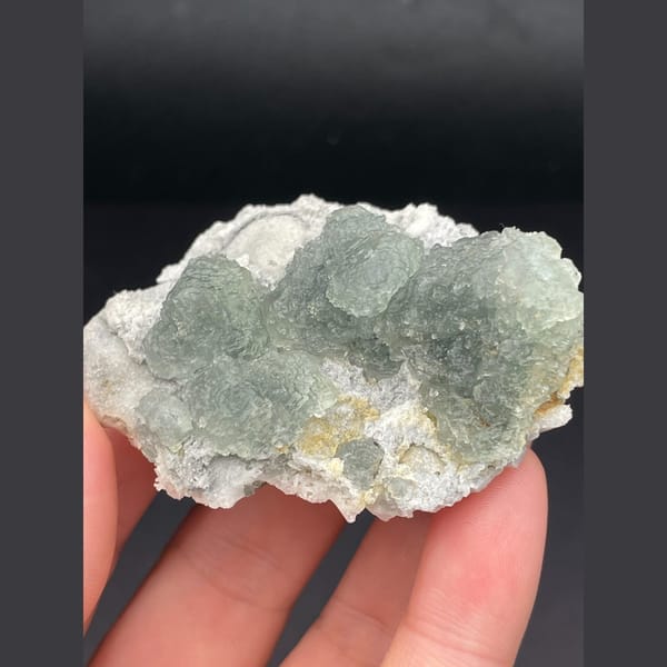 Pale green fluorite on white sugary matrix from Fujian — alternate view
