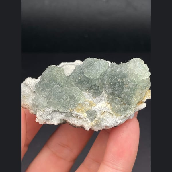 Pale green fluorite on white sugary matrix from Fujian — alternate view