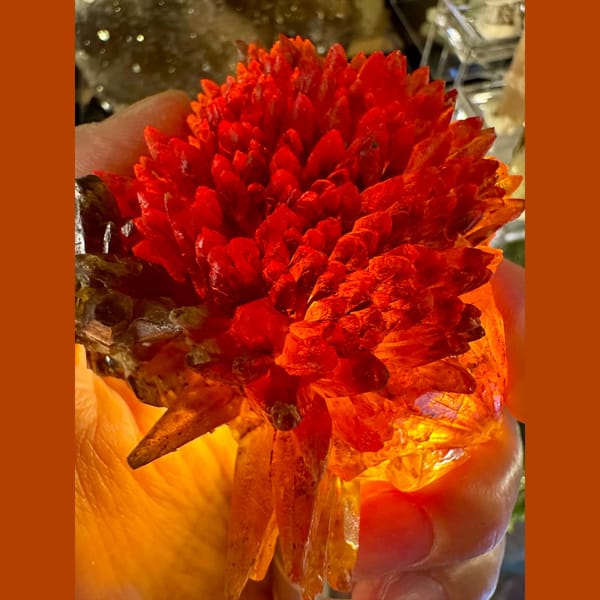 Amber-Orange Calcite Flame Cluster 6.5 cm — complete view