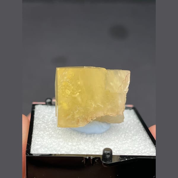 Small golden yellow fluorite cube from Beijing — alternate view