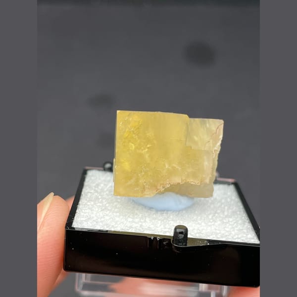 Small golden yellow fluorite cube from Beijing — detail view