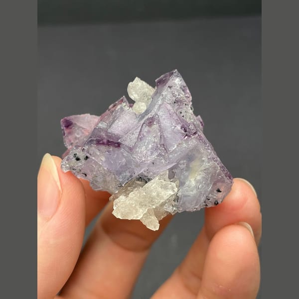 Lilac fluorite cubes with quartz from Inner Mongolia — alternate view