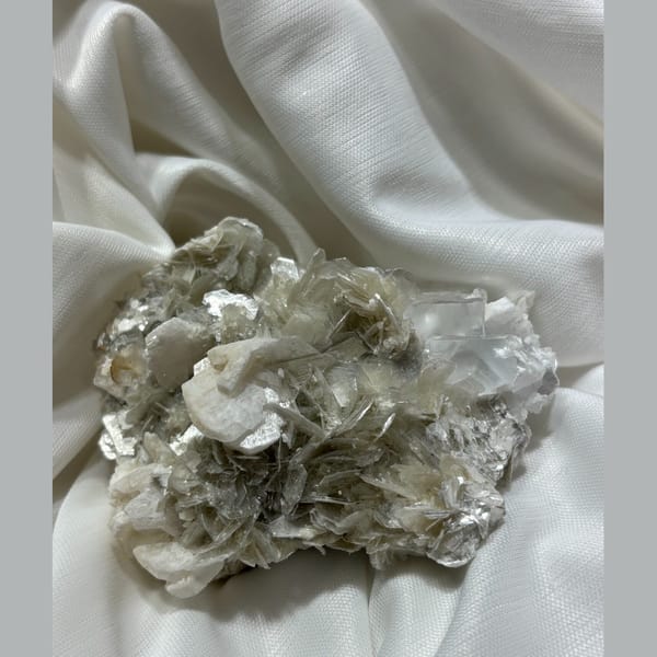 White Fluorite with Mica and Albite Xuebaoding 7.5 cm — detail view