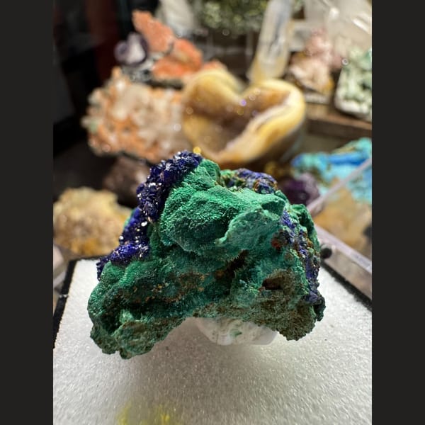 Azurite Rosettes on Malachite 3.5 cm — detail view