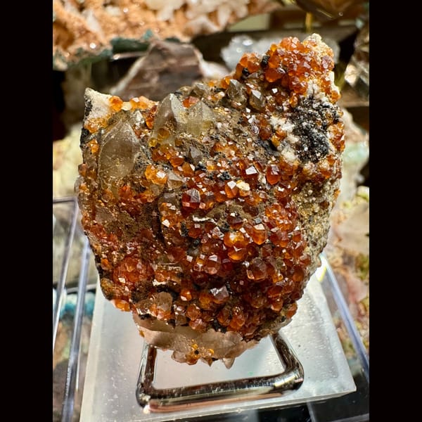 Smoky Quartz with Orange Garnet 5.5 cm — detail view