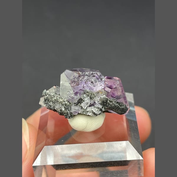 Small tanzanite blue-violet fluorite on matrix from Fujian — detail view