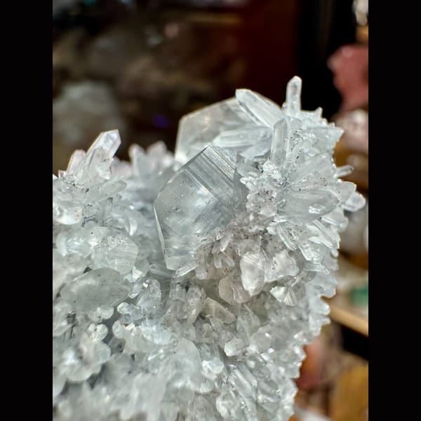 White Quartz Chrysanthemum with Calcite 7.0 cm — complete view