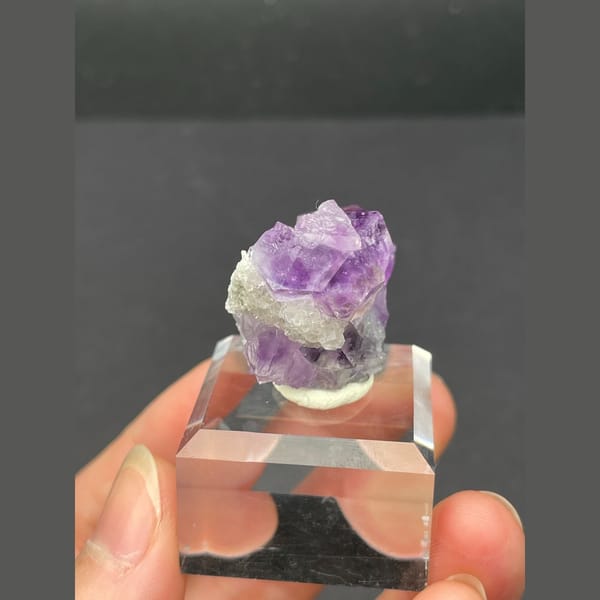 Small vivid purple fluorite cluster from Fujian — alternate view
