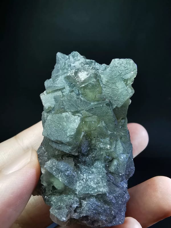 Gray-green fluorite cluster — complete reverse view