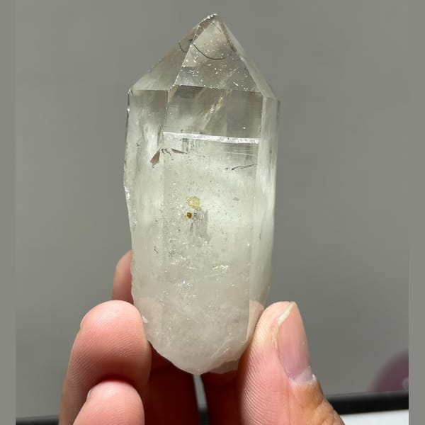 Light Smoky Quartz with Boulangerite Xuebaoding 7.5 cm — detail view