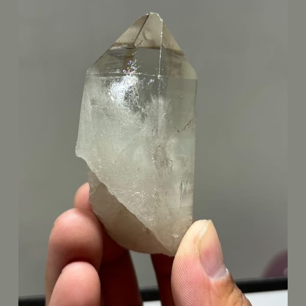 Light Smoky Quartz with Boulangerite Xuebaoding 7.5 cm — detail view