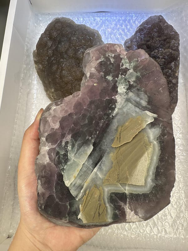 Four-Piece Purple Fluorite Lot, alternate angle