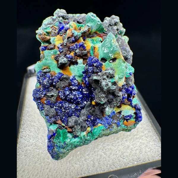 Deep blue and green azurite crystals with malachite, natural mineral specimen, photo 1 of 8
