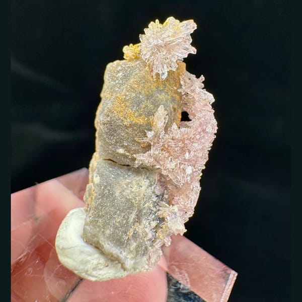 Pink creedite flower crystal cluster from Guizhou, China, natural mineral specimen, photo 1 of 7