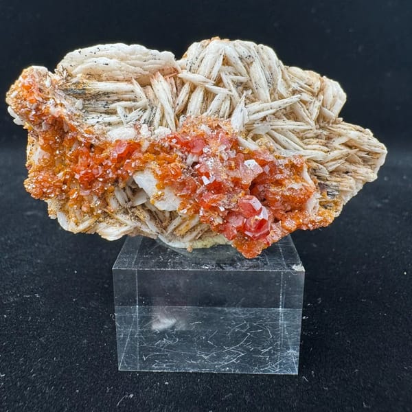 Orange-red vanadinite crystals on matrix with barite from Morocco, natural mineral specimen, photo 1 of 7