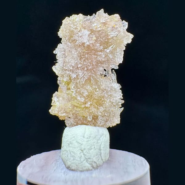 Yellow and pink creedite flower crystal cluster, natural mineral specimen, photo 1 of 6