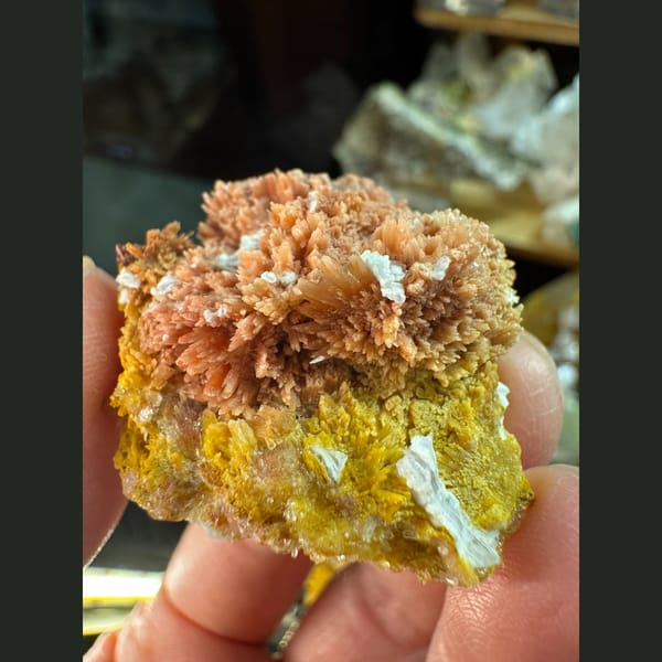 Pink, yellow and white creedite crystal cluster, natural mineral specimen, photo 1 of 6