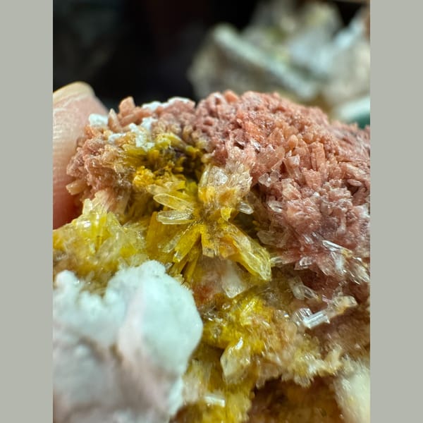 One-of-a-kind pink, yellow and white creedite crystal specimen, photo 4 of 6