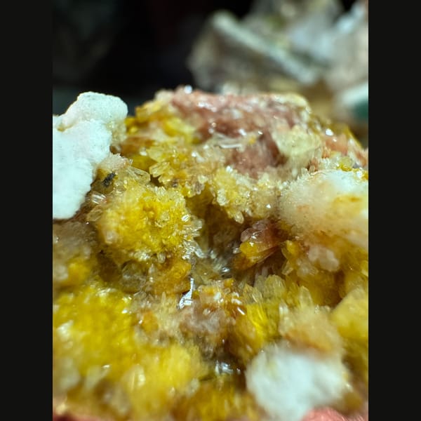 Pink, yellow and white creedite crystal cluster, natural mineral for display, photo 5 of 6