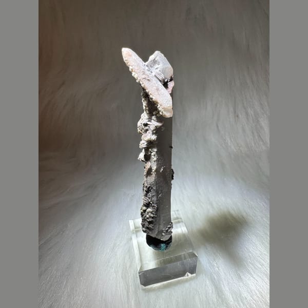 Clear quartz crystal with calcite from Inner Mongolia, China, natural mineral specimen, photo 1 of 6