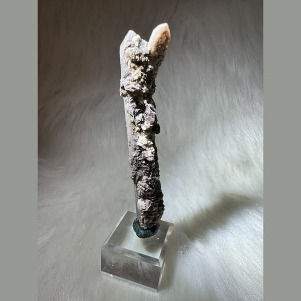 Crystal of clear quartz with calcite from Inner Mongolia, one-of-a-kind specimen, photo 3 of 6