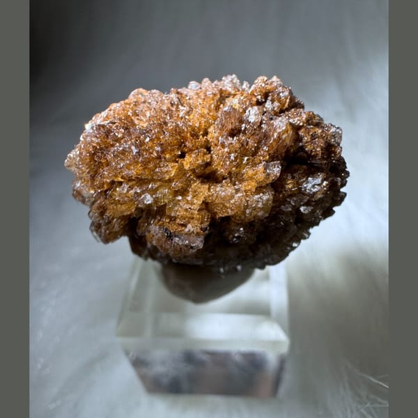 Orange-yellow creedite globular crystal cluster, natural mineral specimen, photo 1 of 4
