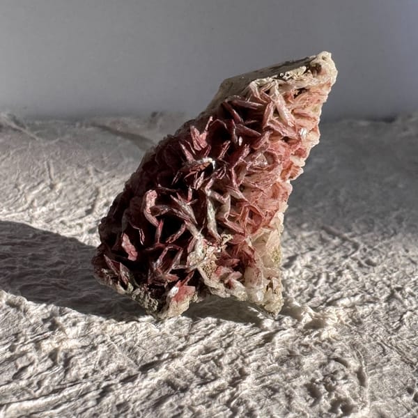 Crystal of pink-zoned quartz with calcite from Inner Mongolia, one-of-a-kind specimen, photo 3 of 4