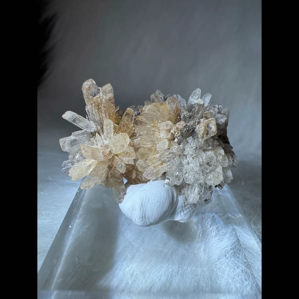 Yellow-white creedite crystal cluster, natural mineral specimen, photo 1 of 3