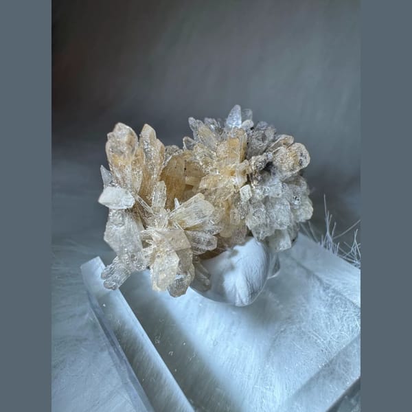 Crystal cluster of yellow-white creedite, one-of-a-kind specimen, photo 3 of 3
