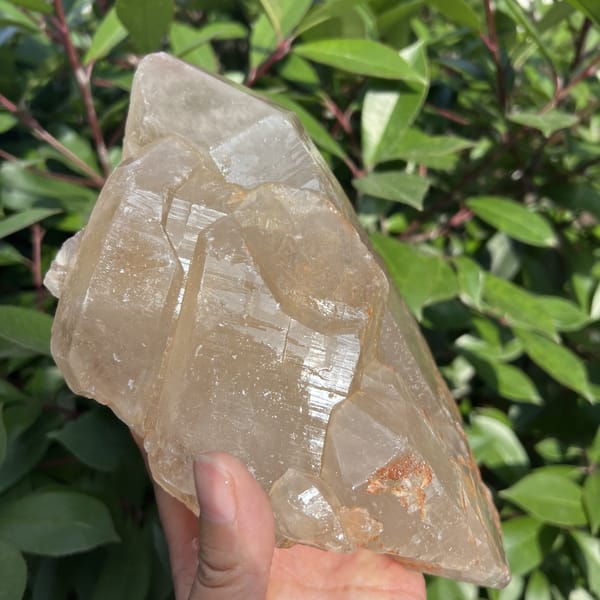 Sideways view of the rough citrine highlighting horizontal striations