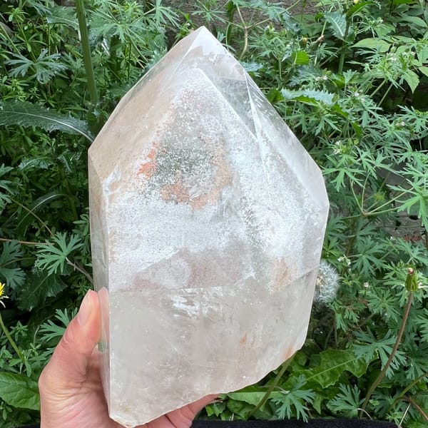 White Phantom Quartz Point with Six-Sided Pyramid, Brazil