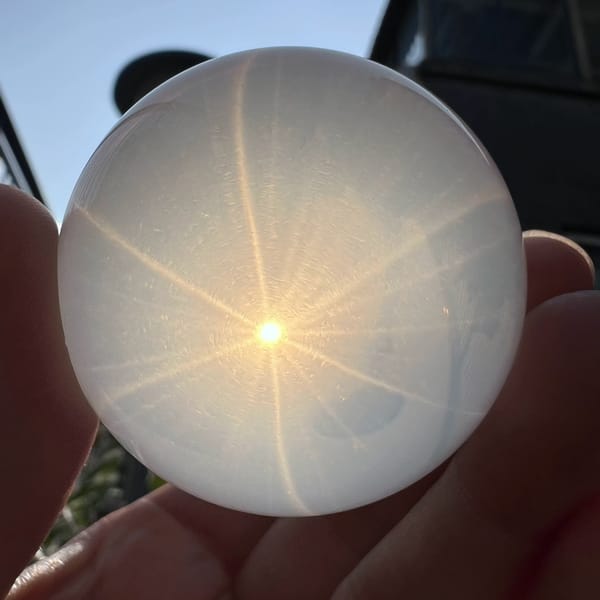 Bright star point with rays reaching the edge of the sphere