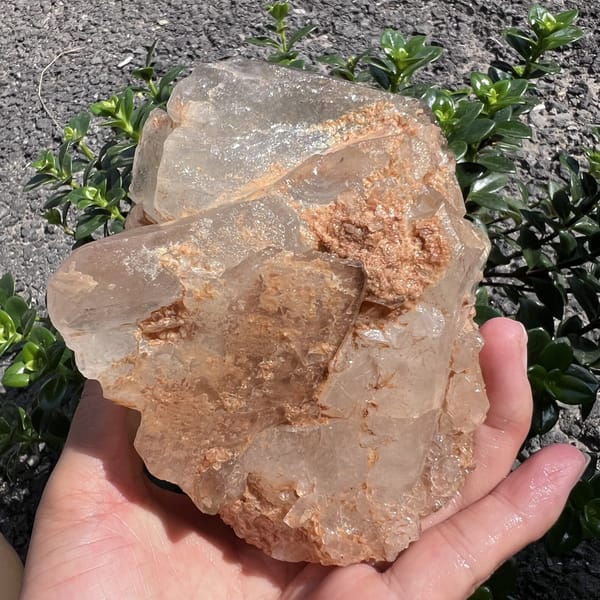 Side covered in natural crust with clear quartz above