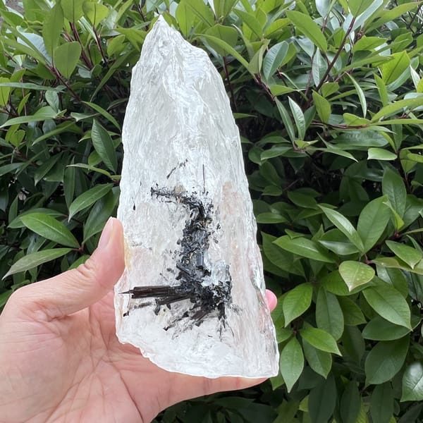 Narrow side with a dense knot of black tourmaline