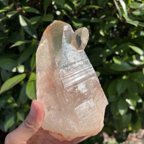 Top of the Zambian quartz with the scepter crystal and fine striations close up