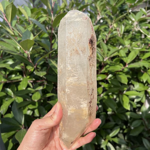 Madagascar quartz with a dark brown inclusion near its upper end