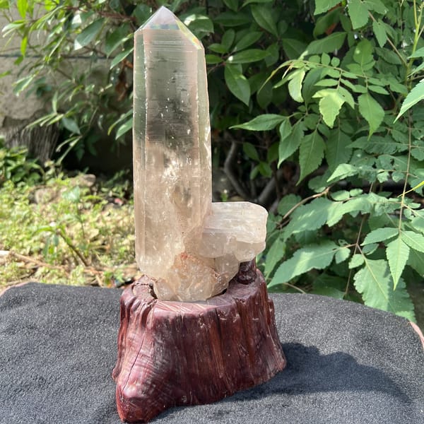 Back of the smoky quartz point with the smaller crystal at its base