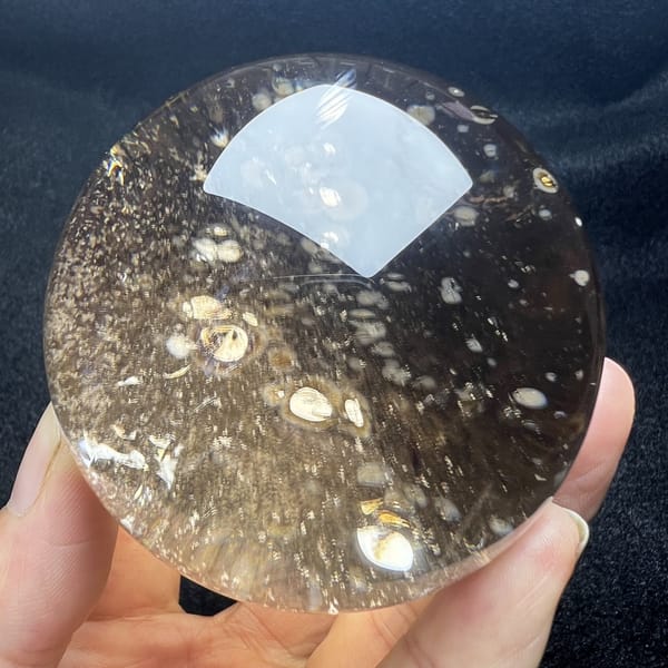 Amber smoky sphere with dozens of tiny starry inclusions