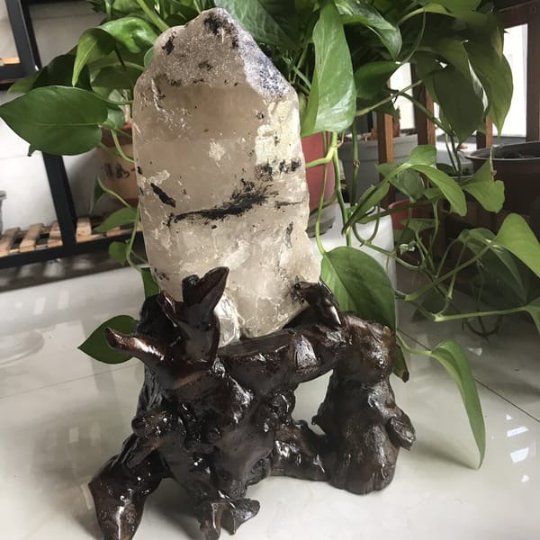 Reverse side on the root stand showing black inclusions in the quartz